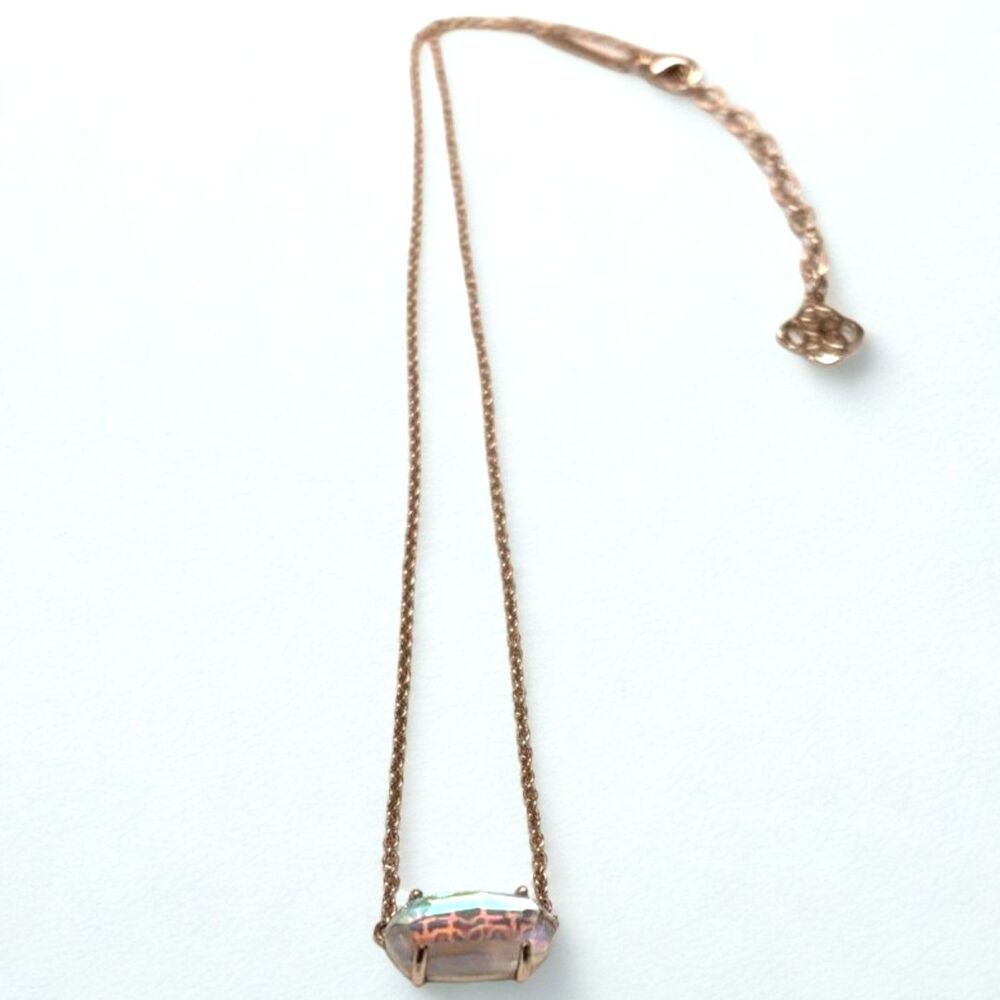 Kendra Scott Ever Rose Gold Fixed Pendant Necklace Iridescent Dichroic Glass